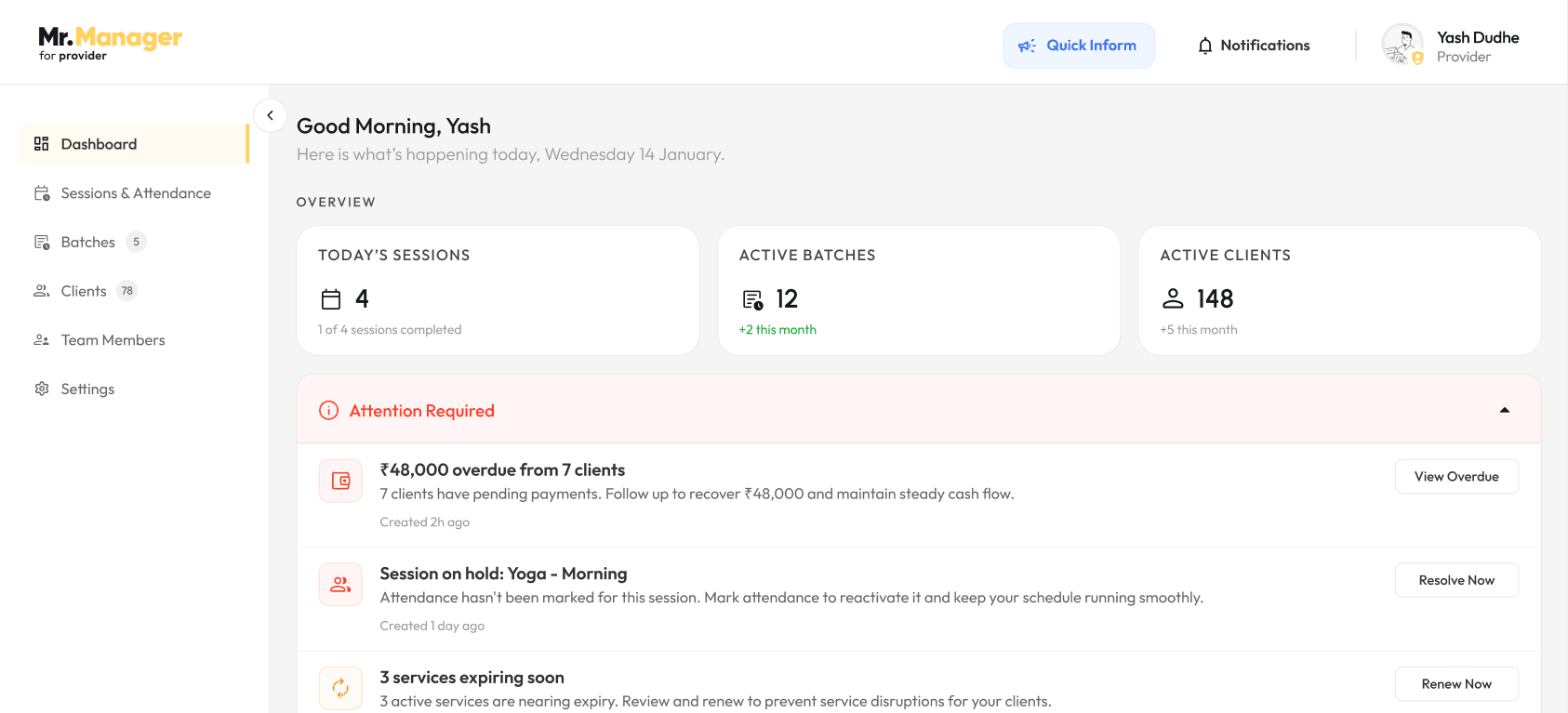 Mr. Manager Dashboard Preview